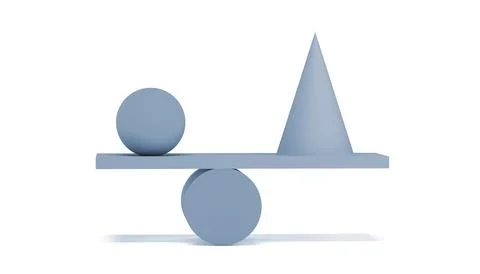 3D rendering of the balance of geometric shapes on a white background. Stock Illustration
