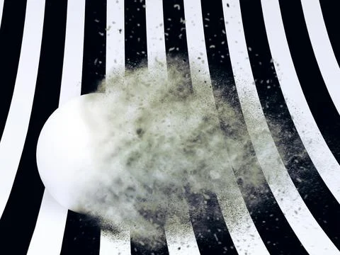 3D rendering of ball exploding on striped background. Stockillustratie