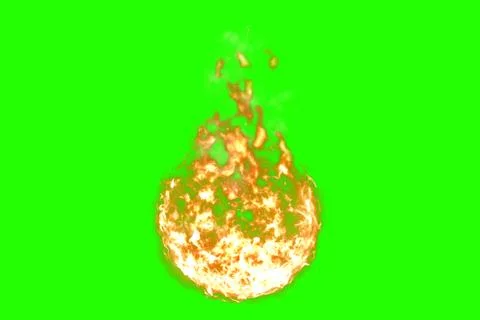3D rendering, ball of flame fire with smoke in chroma key green screen backgr Иллюстрация