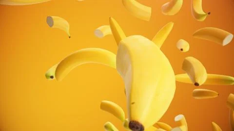 3D rendering Bananas. Fresh, sweet bananas on orange background. Sweet fruit Stock-Illustration