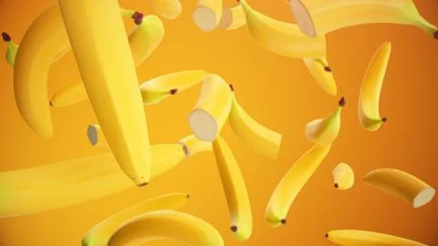 3D rendering Bananas. Fresh, sweet bananas on orange background. Sweet fruit Stock-Illustration