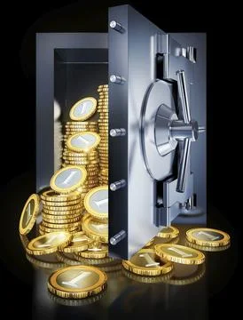 3D rendering of a bank vault in front of a black background Ilustración de archivo