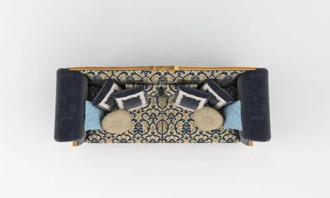 A 3D rendering of a baroque style sofa in light beige and blue colors isolate Illustrazione stock