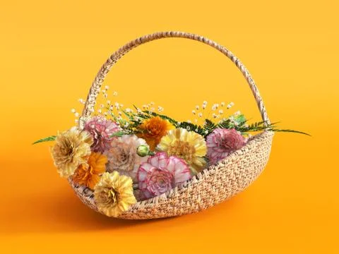3D rendering of a basket with carnations. Stock Illustration