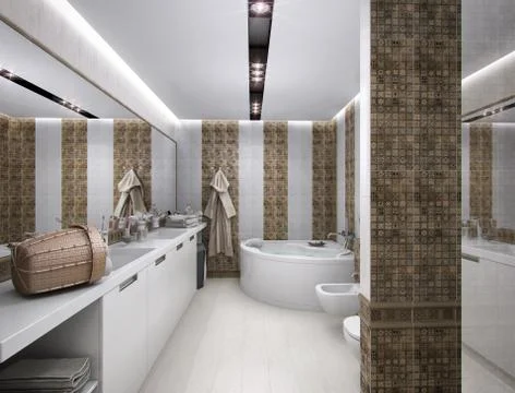 3D rendering of the bathroom in antique style Stock Illustration