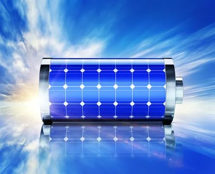3D rendering of a battery with solar panels Stock Illustration