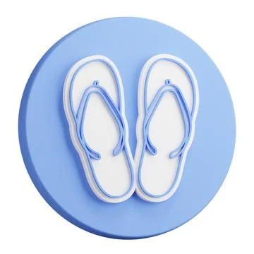 3D rendering of Beach rubber slippers icon. Beach shoes. Realistic blue whi.. Stock Illustration