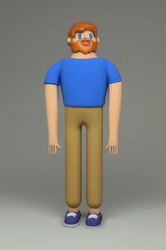 3d rendering of bearded man in t-shirt, beige pants and blue sneakers. Stock Illustration