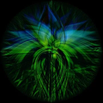 3D rendering of an beautiful abstract blue and green spiral isolated on black Stockillustratie