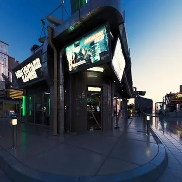 3D rendering of beautiful elements of a futuristic city during the sunset Stock Illustration