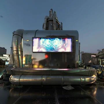 3D rendering of beautiful elements of a futuristic city during the sunset Stock Illustration