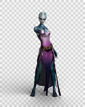 3D rendering of a beautiful fantasy alien female with blue skin and bald head Stock Illustration