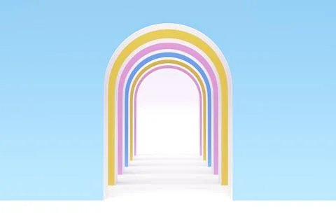 3D rendering. Beautiful geometric arch, gate, portal. Abstract geometric arch 스톡 일러스트