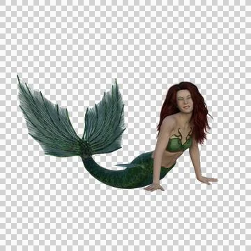 3D rendering of a beautiful mermaid leaning on her hands Stock Illustration