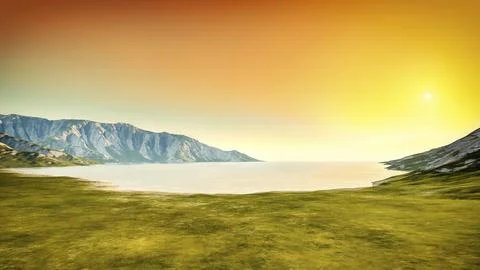 3d rendering of a beautiful nature scenery sunset Stock Illustration