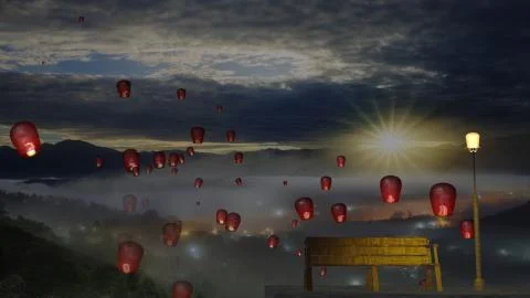 3d rendering of beautiful place with nice lantern in the sky Stock Photos