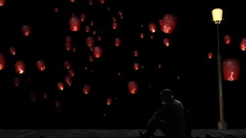 3d rendering of beautiful place with nice lantern in the sky Stock Photos