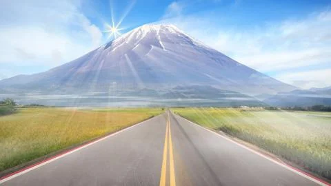 3d rendering of beautiful road to the mountaion with nice light Stock Photos