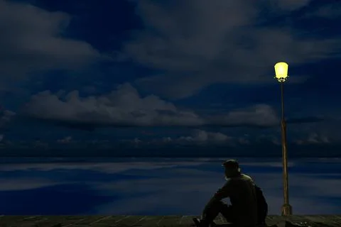 3d rendering of beautiful sky and sea with nice reflection Ilustración de archivo