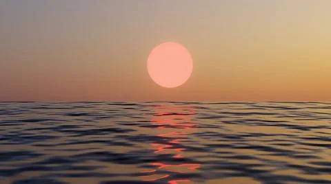 3D Rendering. Beautiful sunset or sunrise on the ocean. Sun light beam shinin Stock Illustration
