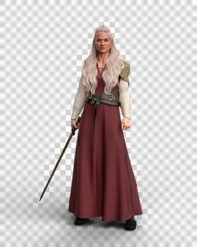 3D rendering of a beautiful tall blonde haired Viking warrior woman wearing a Stock Illustration