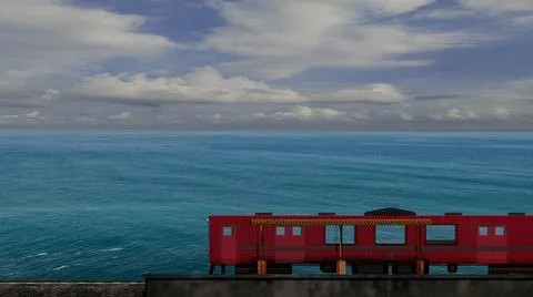 3d rendering of beautiful train and station with nice mountain イラスト素材