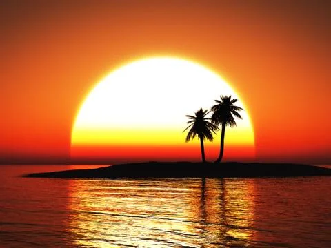 3D rendering of a beautiful tropical sunset. Stock Illustration