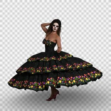 3D rendering of a beautiful young Hispanic woman dancing wearing a wide skirt Stock Illustration