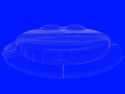 3d rendering of a bed blueprint as lines on a blue background Stock Illustration