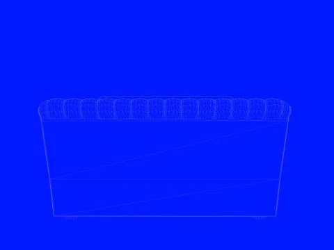 3d rendering of a bed blueprint as lines on a blue background Stock Illustration