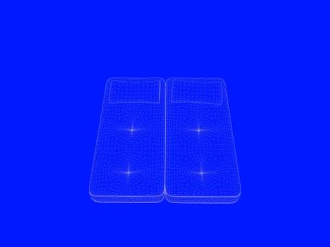 3d rendering of a bed blueprint as lines on a blue background Stock Illustration