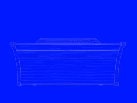 3d rendering of a bed blueprint as lines on a blue background Stock Illustration