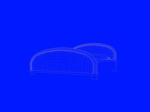 3d rendering of a bed blueprint as lines on a blue background Stock Illustration