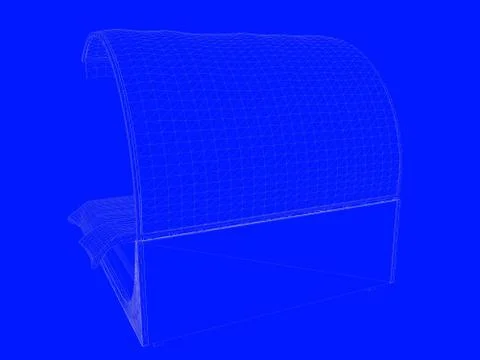 3d rendering of a bed blueprint as lines on a blue background Stock Illustration