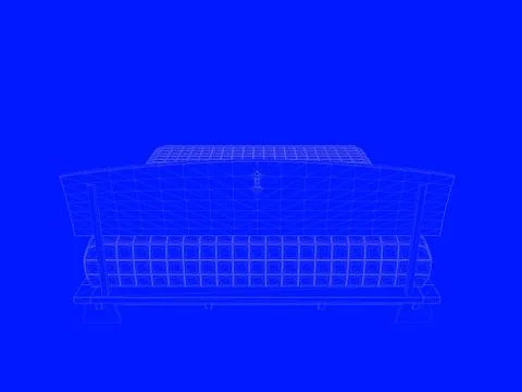 3d rendering of a bed blueprint as lines on a blue background Stock Illustration