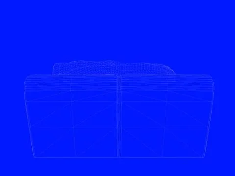 3d rendering of a bed blueprint as lines on a blue background Stock Illustration