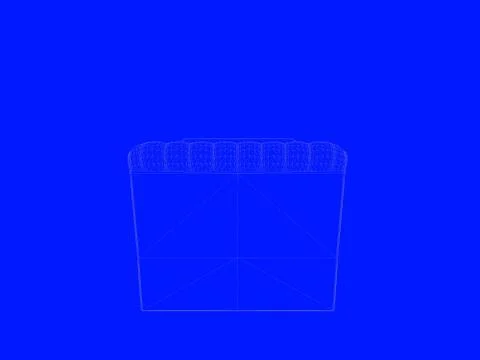 3d rendering of a bed blueprint as lines on a blue background Stock Illustration