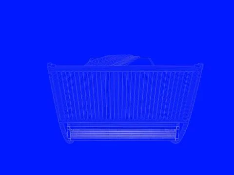 3d rendering of a bed blueprint as lines on a blue background Stock Illustration