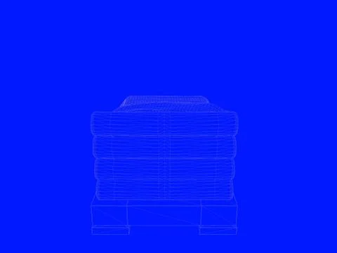 3d rendering of a bed blueprint as lines on a blue background Stock Illustration