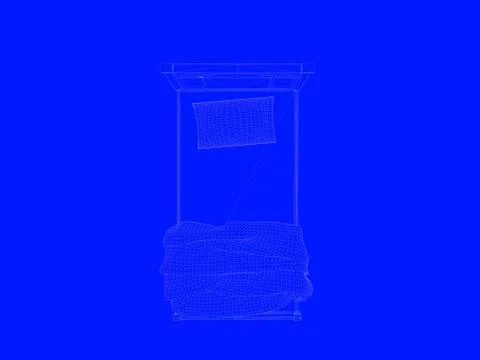3d rendering of a bed blueprint as lines on a blue background Stock Illustration