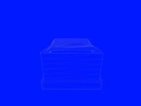 3d rendering of a bed blueprint as lines on a blue background Stock Illustration