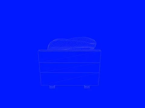 3d rendering of a bed blueprint as lines on a blue background Stock Illustration