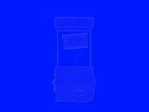 3d rendering of a bed blueprint as lines on a blue background Stock Illustration