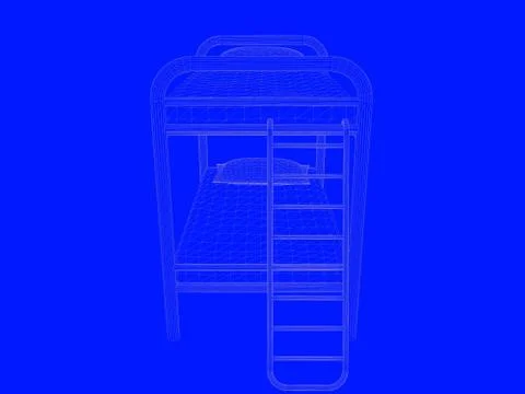 3d rendering of a bed blueprint as lines on a blue background Stock Illustration