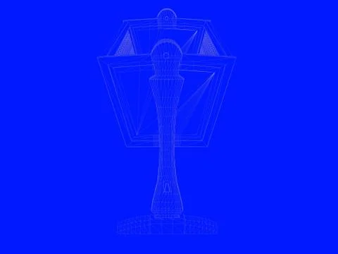 3d rendering of a bed blueprint as lines on a blue background Stock Illustration