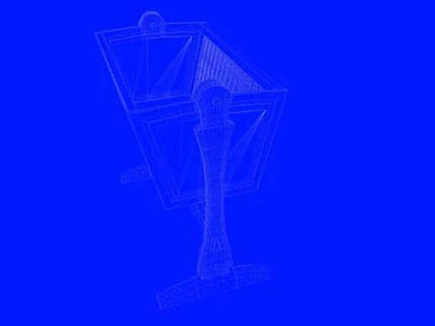 3d rendering of a bed blueprint as lines on a blue background Stock Illustration