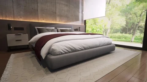 3d-rendering. A bed in a hotel room in a modern style. Stock Footage 223180850