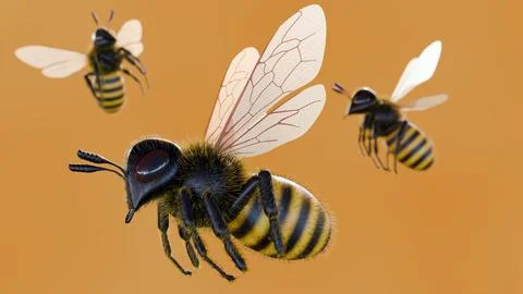 A 3d rendering of bees in flight Illustrazione stock