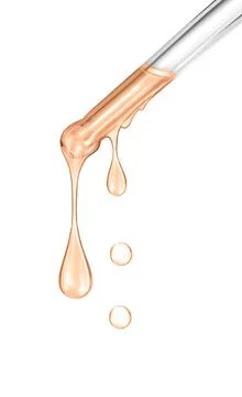 3d rendering Beige foundation or foundation on a cosmetic pipette. Drops of Illustrazione stock