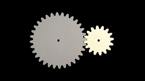 3D rendering of big and small silver gears interlocking. Mechanism loop. Stock Footage 340291314